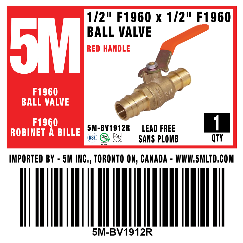 5M - RED 1/2" F1960 PEX BALL VALVE - 5M-BV1912R - additional view