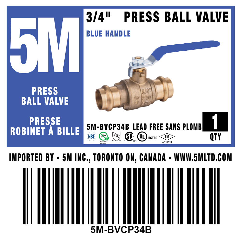 5M- BLUE 3/4" Press Ball Valve LF  - 5M-BVCP340B - additional view