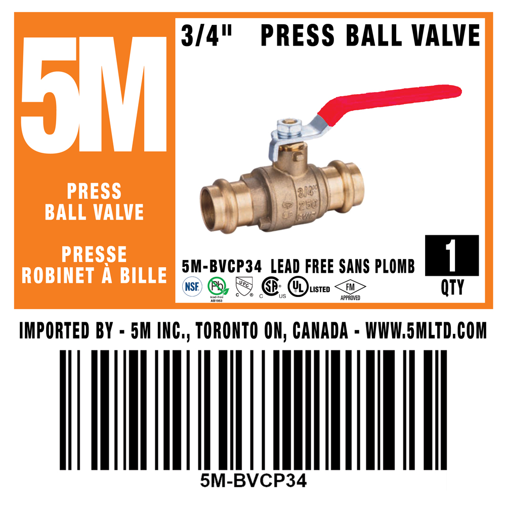 5M- 3/4" Press Ball Valve LF  - 5M-BVCP34 - additional view