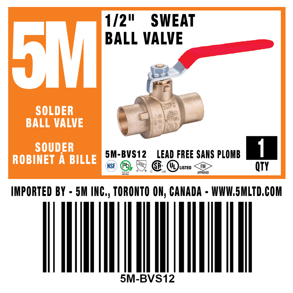 5M- 1/2" Sweat Ball Valve LF  - 5M-BVS12 - additional view
