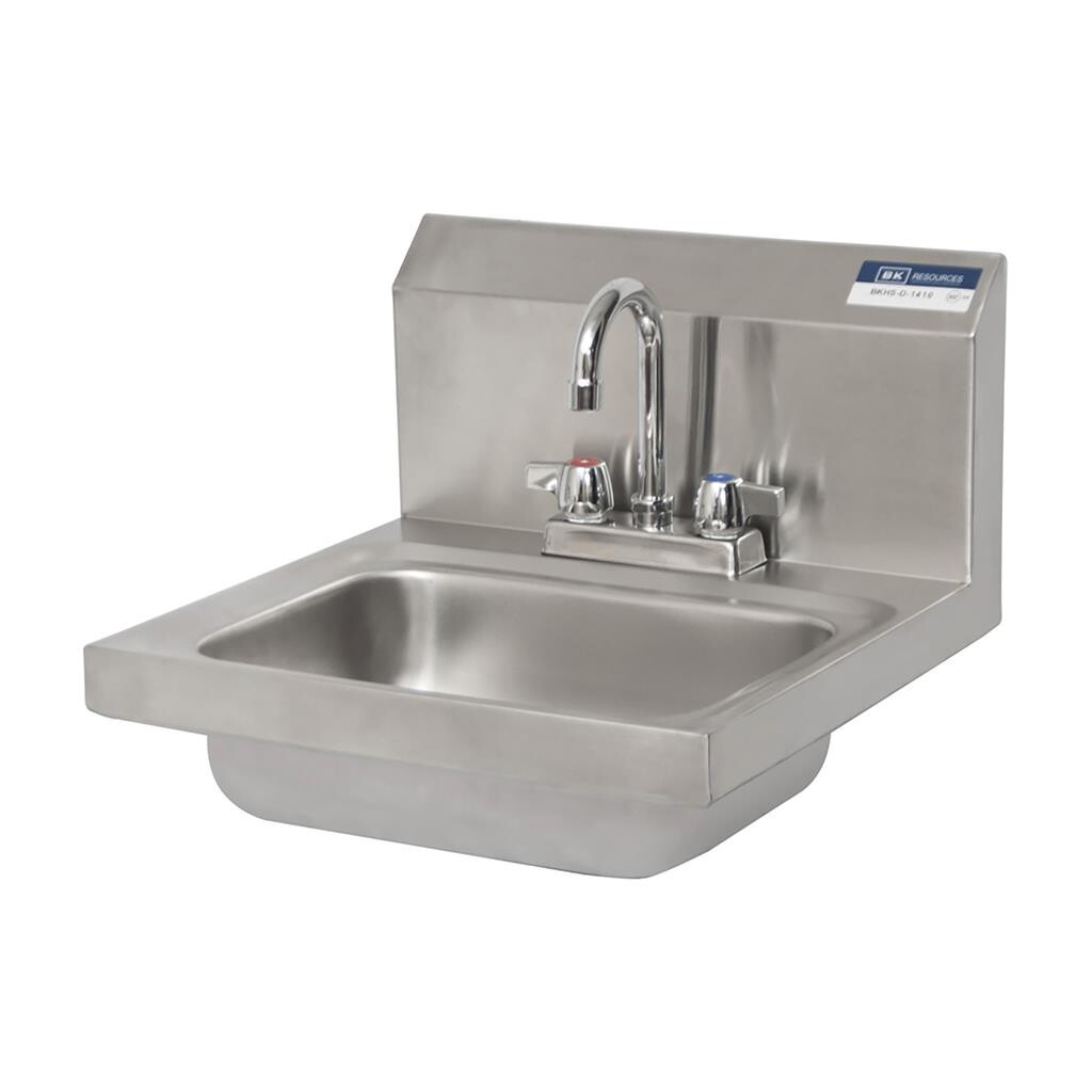 BK RESOURCES - Stainless Hand Sink with Deck Mount Faucet, Strainer Drain, and Wall Bracket -M HAND SINK 2 HOLE 1-7/8" DR W FAUCET - BKHS-D-1410-P-G - additional view