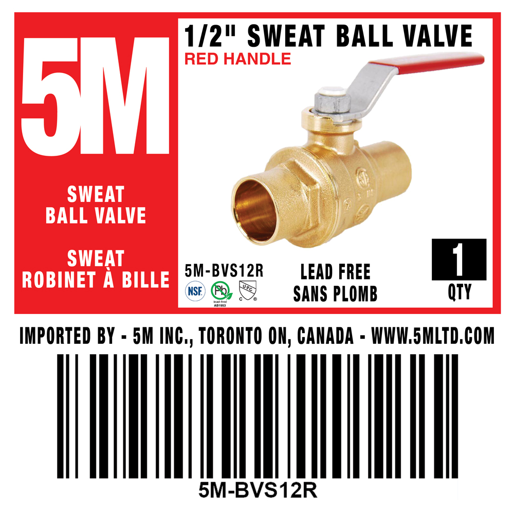 5M- Sweat Ball Valve LF - RED HANDLE