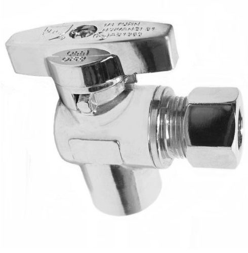 1/4 Turn Angle Stop VALVE w/ABS Straight Handle -3/8" Comp. X 1/2" Sweat-5M-STW3812-A
