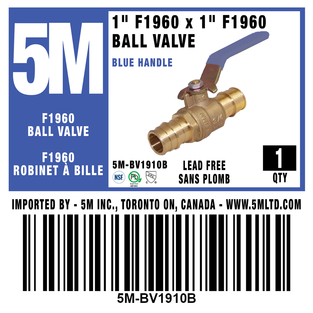 5M - BLUE 1" F1960 PEX BALL VALVE - 5M-BV1910B