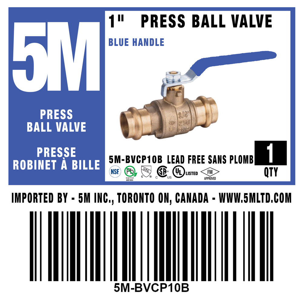 5M- BLUE 1" Press Ball Valve LF  - 5M-BVCP100B