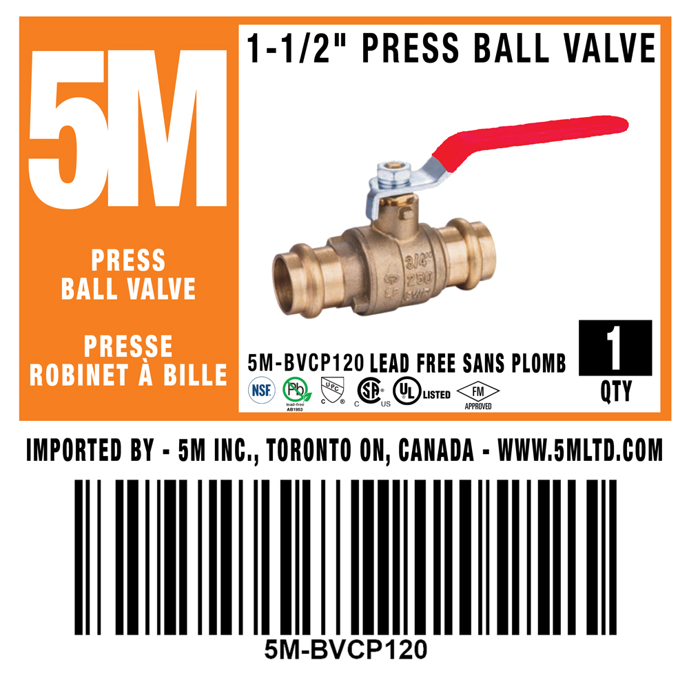 5M- 1-1/2" Press Ball Valve LF  - 5M-BVCP120