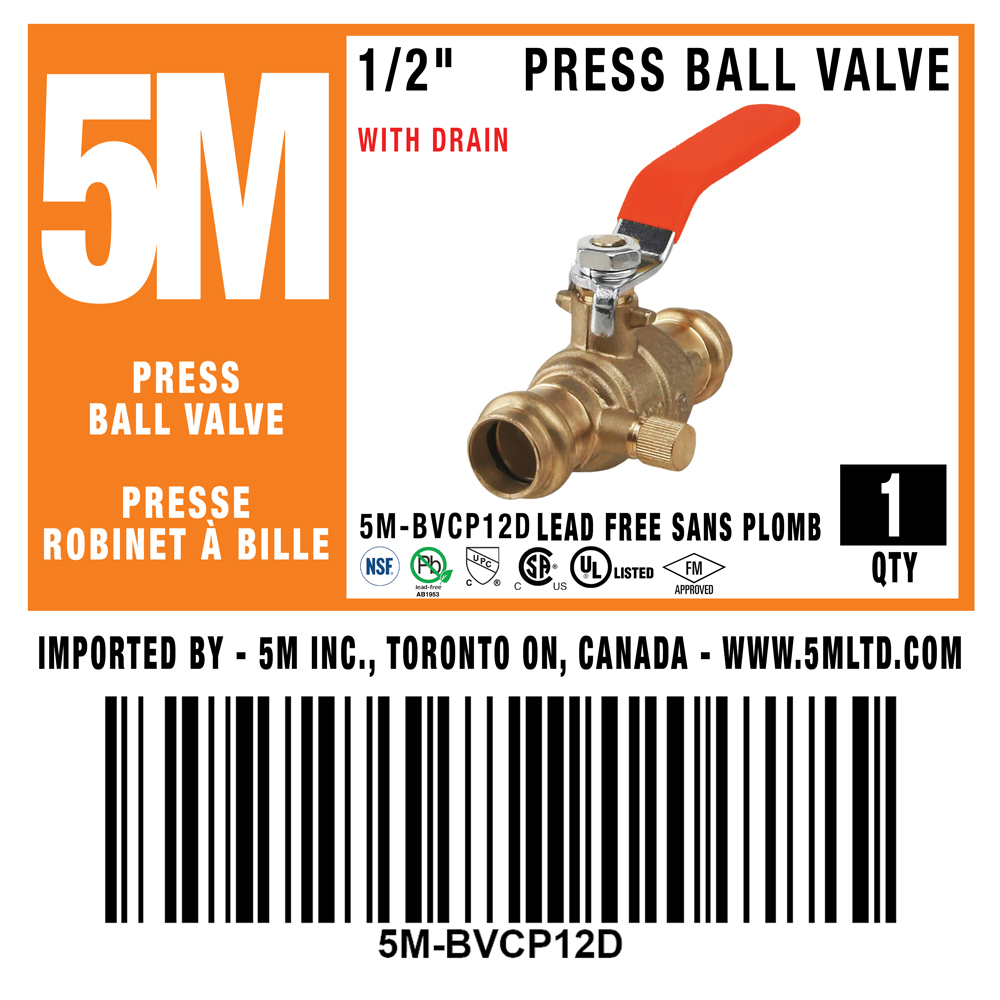 5M- Press Ball Valve LF With Drain