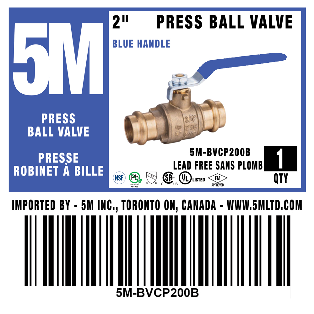 5M- BLUE 2" Press Ball Valve LF  - 5M-BVCP200B