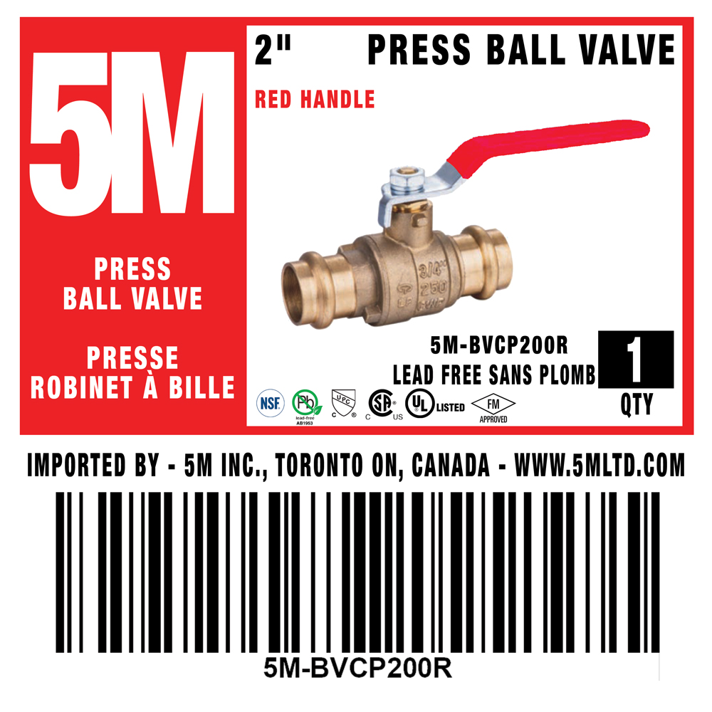 5M- RED 2" Press Ball Valve LF  - 5M-BVCP200R