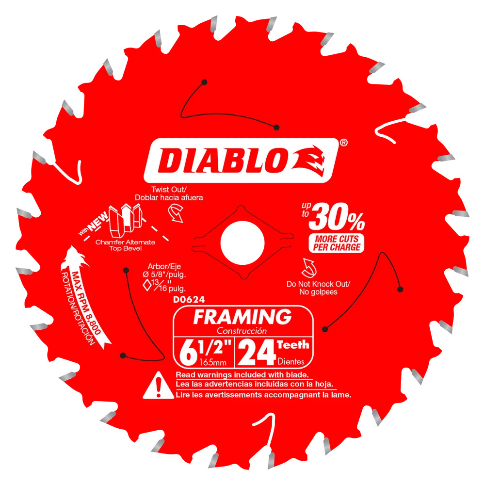 DIABLO- Diablo D0624A 6-1/2 in. x 24 Tooth Framing Saw Blade - D0624A