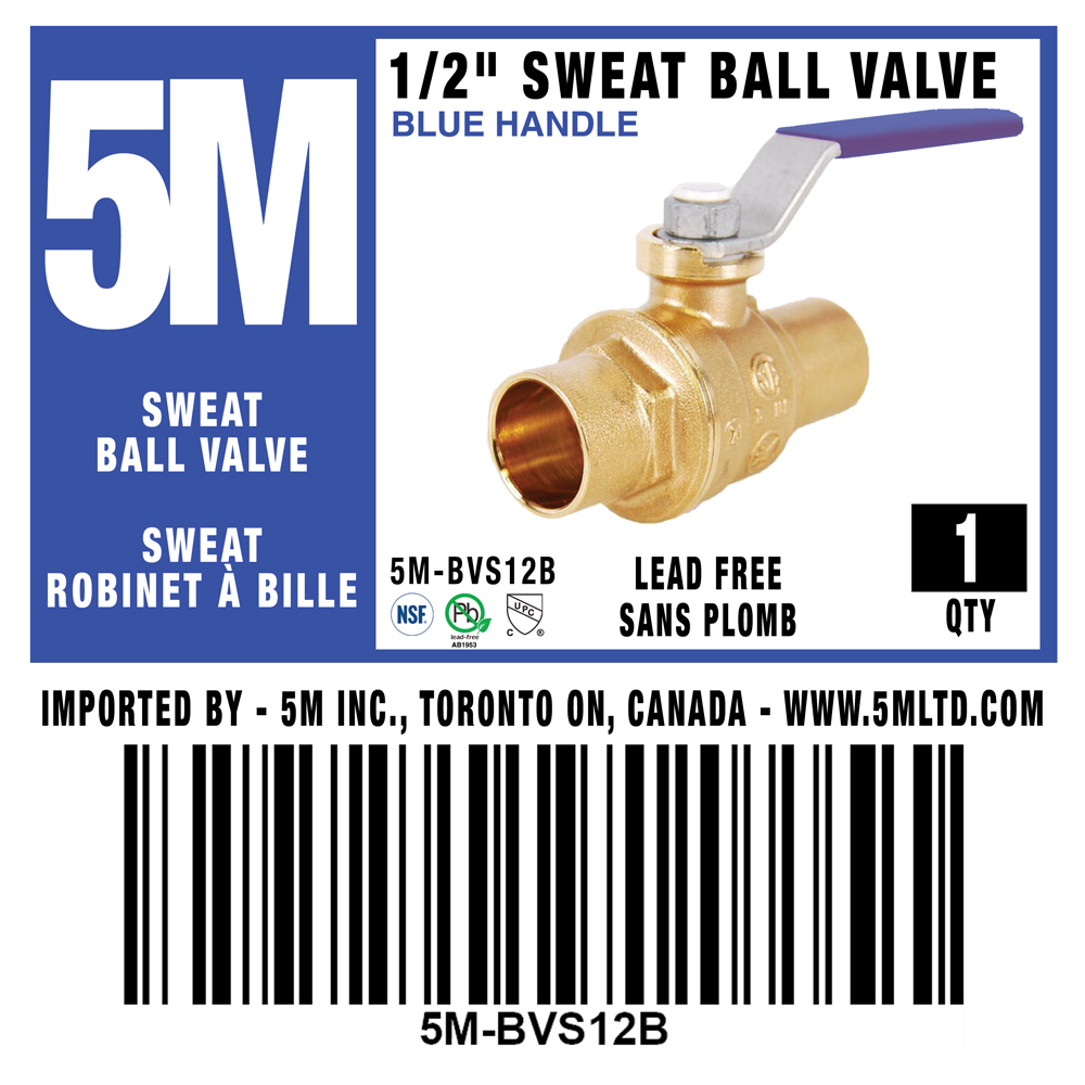 5M- Sweat Ball Valve LF - BLUE HANDLE - variation