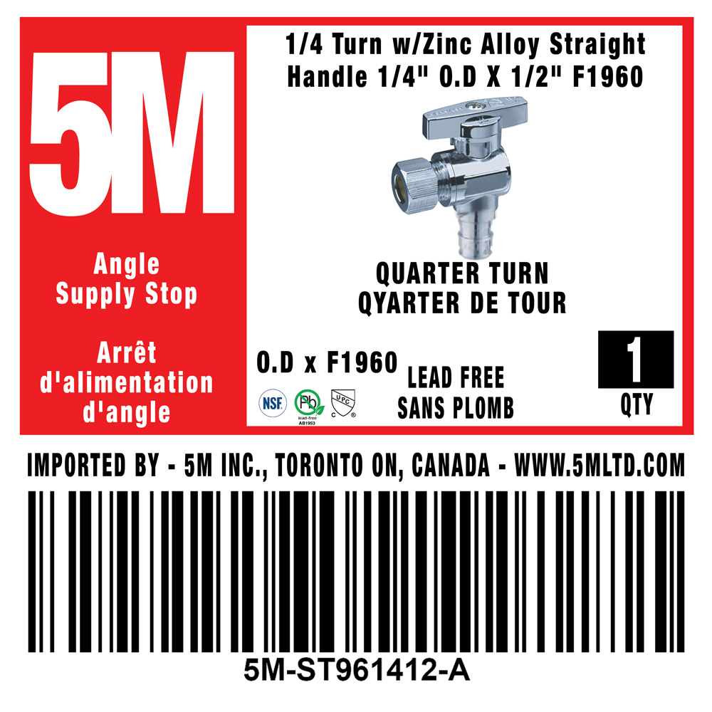 1/4 TURN ANGLE STOP VALVE 1/2"F1960 x 1/4" OD - variation