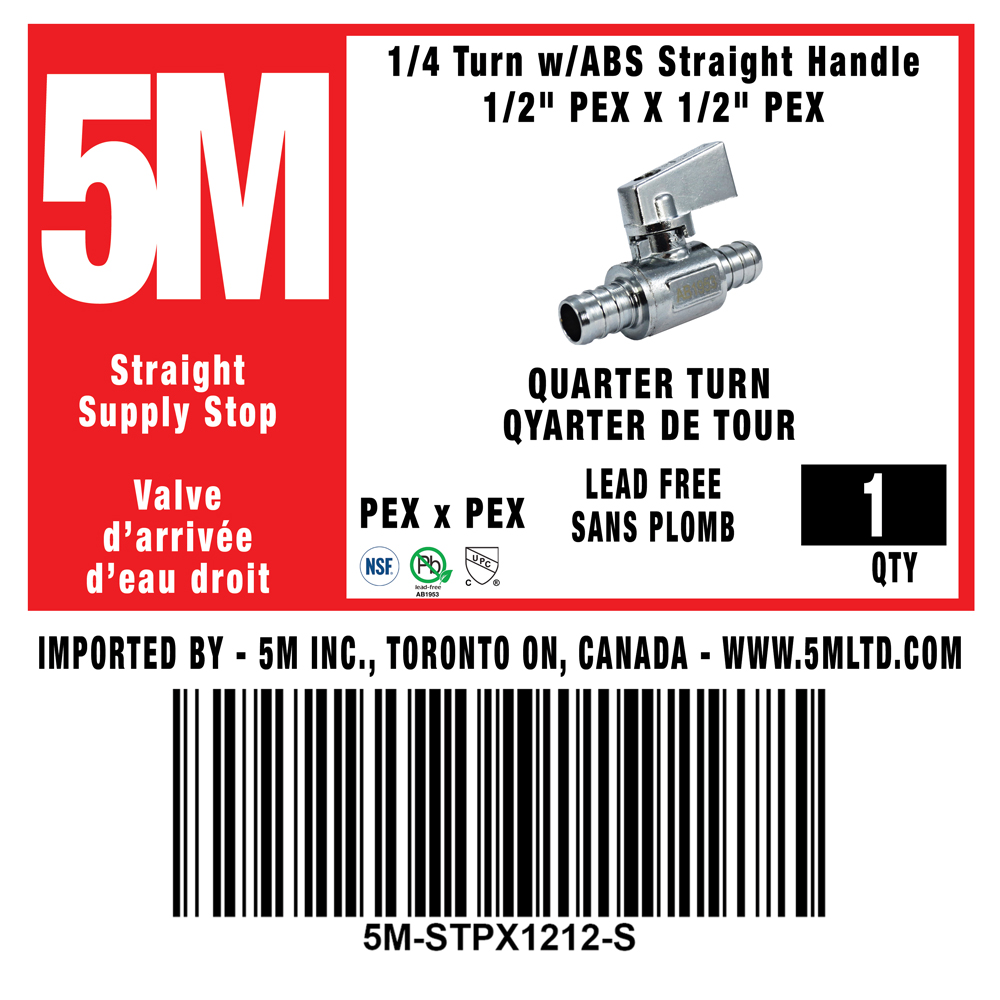 5M-1/2 Turn Straight Stop VALVE w/ABS Straight Handle -1/2" PEX X 1/2" PEX-5M-STPX1212-S - variation